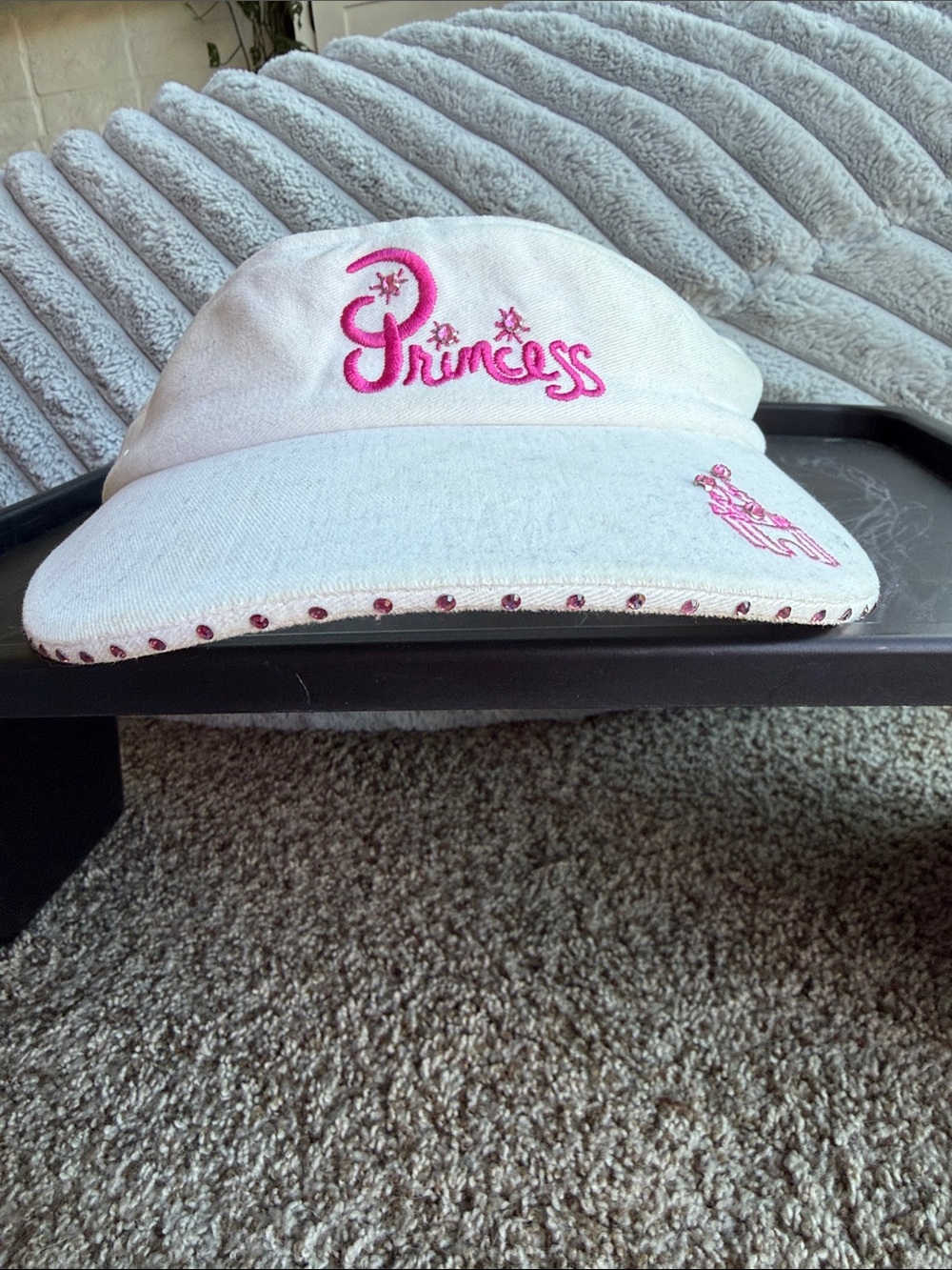 Vintage Women’s Disney White Visor with Pink "Princess" Embroidery Rhinestones